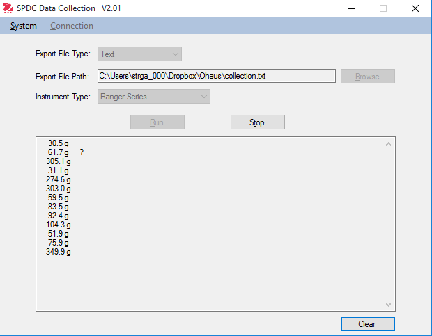 Ohaus Serial Port Data Collection
